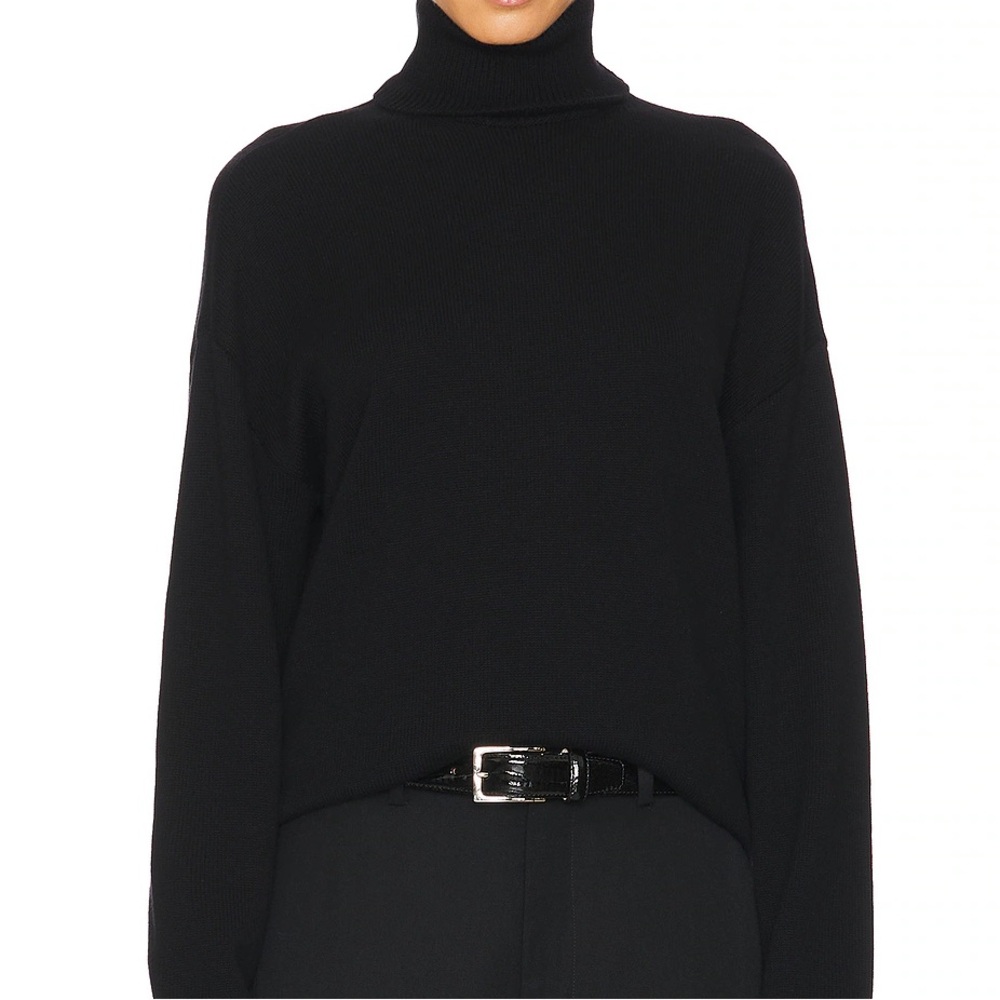 L'Academie Black Ribbed Cowl Neck Sweater